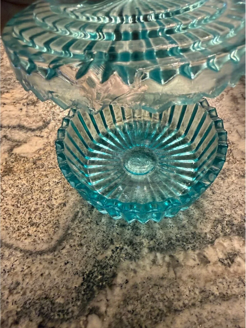 Vintage Pressed Glass Covered Candy Dish with Swan-Shaped Lid Aqua Blue